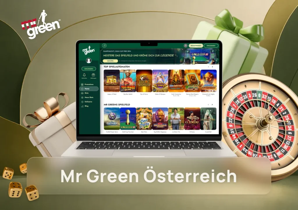 Startseite von Mr Green Casino mit Spielautomaten und Casino-Angeboten für Österreich.